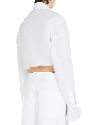 Sportmax Women's Drawstring-Hem Cotton Crop Shirt - Optical White | Thumbnail 4 Sportmax Women's Drawstring-Hem Cotton Crop Shirt - Optical White | Thumbnail 4