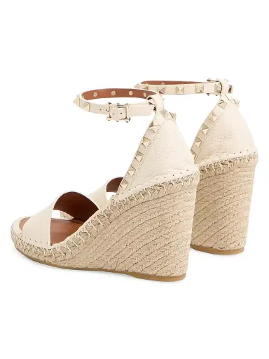Valentino Garavani Women's Double Rockstud Grainy Calfskin Wedges 105MM - Light Ivory - Size 12 | Thumbnail 4 Valentino Garavani Women's Double Rockstud Grainy Calfskin Wedges 105MM - Light Ivory - Size 12 | Thumbnail 4