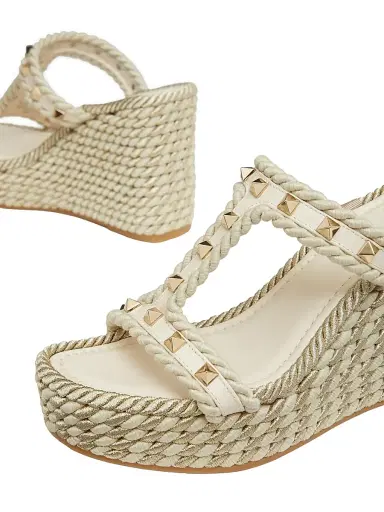 Valentino Garavani Women's Rockstud Wedges In Calfskin - Light | Thumbnail 5 Valentino Garavani Women's Rockstud Wedges In Calfskin - Light | Thumbnail 5