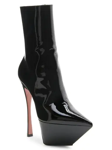Amina Muaddi Women's Yigit Patent Leather Platform Booties - Black | Thumbnail 1 Amina Muaddi Women's Yigit Patent Leather Platform Booties - Black | Thumbnail 1