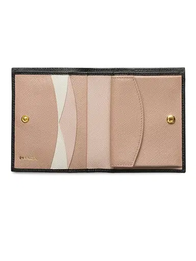 Prada Women's Saffiano Leather Wallet - Black Beige | Thumbnail 2 Prada Women's Saffiano Leather Wallet - Black Beige | Thumbnail 2