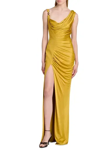 Versace Women's Draped Liquid Jersey Gown - Antique Gold | Thumbnail 3 Versace Women's Draped Liquid Jersey Gown - Antique Gold | Thumbnail 3