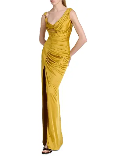 Versace Women's Draped Liquid Jersey Gown - Antique Gold | Thumbnail 4 Versace Women's Draped Liquid Jersey Gown - Antique Gold | Thumbnail 4