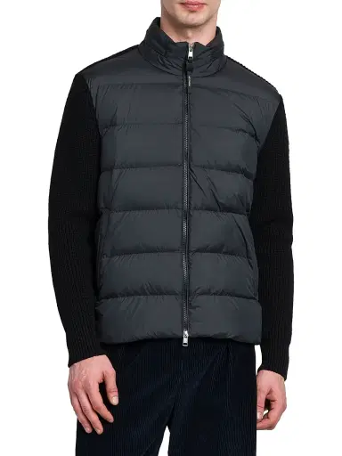 Moncler Men's Padded Wool Zip-Up Hoodie - Black | Thumbnail 2 Moncler Men's Padded Wool Zip-Up Hoodie - Black | Thumbnail 2