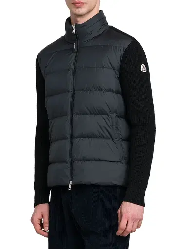Moncler Men's Padded Wool Zip-Up Hoodie - Black | Thumbnail 3 Moncler Men's Padded Wool Zip-Up Hoodie - Black | Thumbnail 3