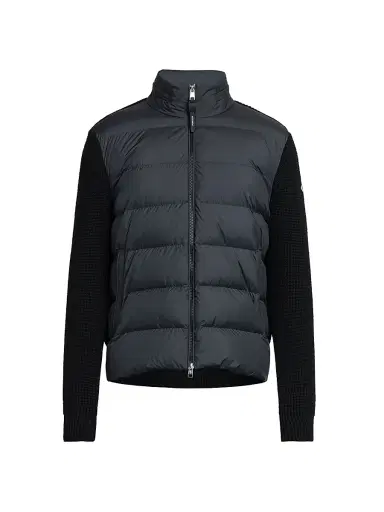 Moncler Men's Padded Wool Zip-Up Hoodie - Black | Thumbnail 1 Moncler Men's Padded Wool Zip-Up Hoodie - Black | Thumbnail 1