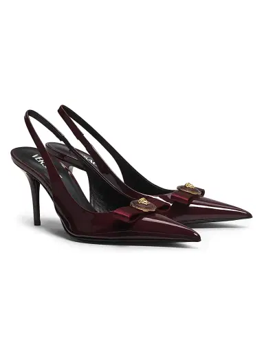 Versace Women's Gianni Ribbon 85MM Slingback Pumps - Dark Burgundy Gold | Thumbnail 2 Versace Women's Gianni Ribbon 85MM Slingback Pumps - Dark Burgundy Gold | Thumbnail 2