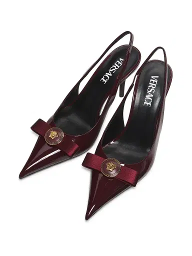 Versace Women's Gianni Ribbon 85MM Slingback Pumps - Dark Burgundy Gold | Thumbnail 4 Versace Women's Gianni Ribbon 85MM Slingback Pumps - Dark Burgundy Gold | Thumbnail 4