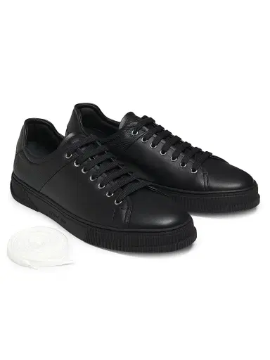 Ferragamo Men's Clayton Leather Low-Top Sneakers - Nero - Size 13 | Thumbnail 2 Ferragamo Men's Clayton Leather Low-Top Sneakers - Nero - Size 13 | Thumbnail 2