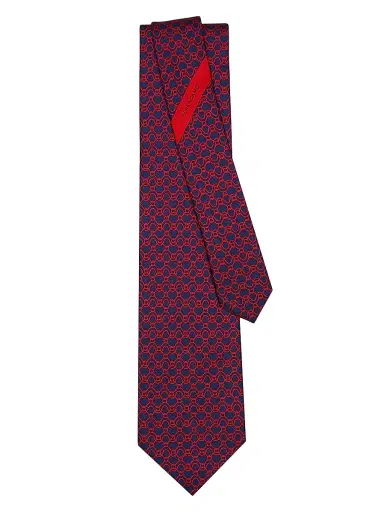 FERRAGAMO Men's Waves Printed Silk Tie - Navy Red | Thumbnail 2 FERRAGAMO Men's Waves Printed Silk Tie - Navy Red | Thumbnail 2