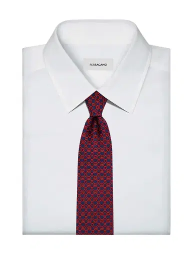 FERRAGAMO Men's Waves Printed Silk Tie - Navy Red | Thumbnail 3 FERRAGAMO Men's Waves Printed Silk Tie - Navy Red | Thumbnail 3