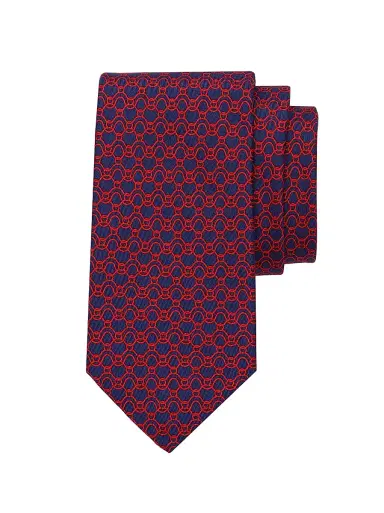 FERRAGAMO Men's Waves Printed Silk Tie - Navy Red | Thumbnail 1 FERRAGAMO Men's Waves Printed Silk Tie - Navy Red | Thumbnail 1