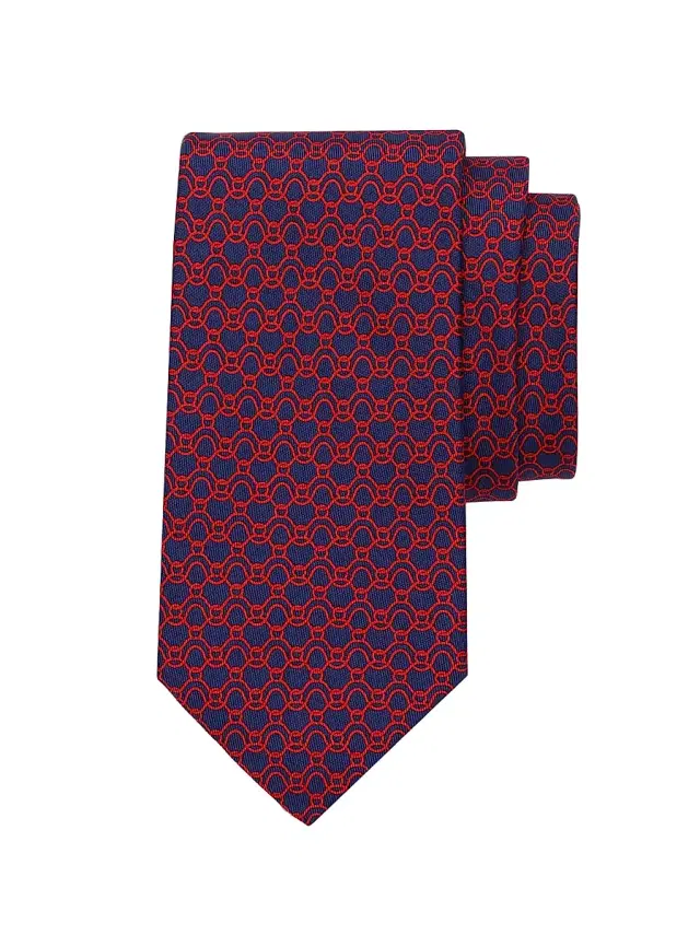 Men's Waves Printed Silk Tie - Navy Red Men's Waves Printed Silk Tie - Navy Red