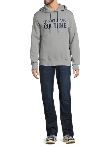 Versace Jeans Couture Men's Logo Cotton Hoodie - Ice Grey - Size XL | Thumbnail 2 Versace Jeans Couture Men's Logo Cotton Hoodie - Ice Grey - Size XL | Thumbnail 2