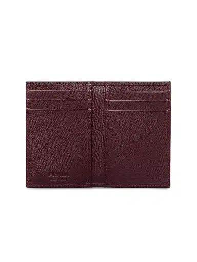 Prada Men's Saffiano Leather Card Holder - Dark Red | Thumbnail 2 Prada Men's Saffiano Leather Card Holder - Dark Red | Thumbnail 2