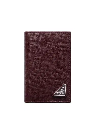 Prada Men's Saffiano Leather Card Holder - Dark Red | Thumbnail 1 Prada Men's Saffiano Leather Card Holder - Dark Red | Thumbnail 1