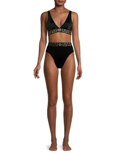 Versace Women's Greca Triangle Bikini Top - Black - Size Medium | Thumbnail 2 Versace Women's Greca Triangle Bikini Top - Black - Size Medium | Thumbnail 2
