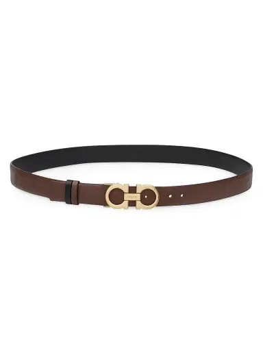 Ferragamo Women's Gancini Reversible & Adjustable Cut-to-Size Hammered Leather Belt - Cocoa Brown Nero - Size XXS | Thumbnail 3 Ferragamo Women's Gancini Reversible & Adjustable Cut-to-Size Hammered Leather Belt - Cocoa Brown Nero - Size XXS | Thumbnail 3