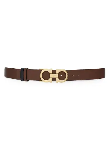 Ferragamo Women's Gancini Reversible & Adjustable Cut-to-Size Hammered Leather Belt - Cocoa Brown Nero - Size XXS | Thumbnail 1 Ferragamo Women's Gancini Reversible & Adjustable Cut-to-Size Hammered Leather Belt - Cocoa Brown Nero - Size XXS | Thumbnail 1
