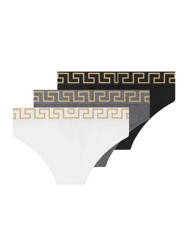 Versace Men's 3-Pack Greca Logo Cotton-Blend Brief Set - Black Grey White - Size XXL | Thumbnail 2 Versace Men's 3-Pack Greca Logo Cotton-Blend Brief Set - Black Grey White - Size XXL | Thumbnail 2
