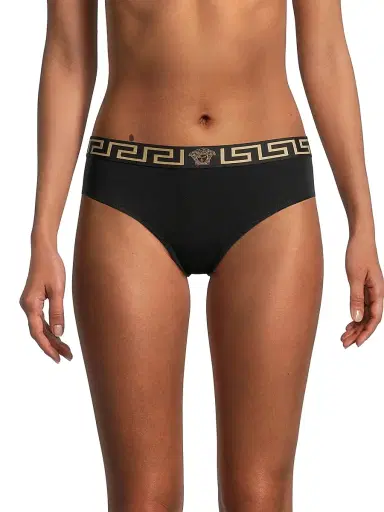 Versace Women's Grecca Briefs - Black | Thumbnail 3 Versace Women's Grecca Briefs - Black | Thumbnail 3