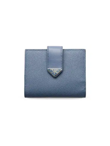 Prada Women's Saffiano and Smooth Leather Wallet - Blue | Thumbnail 1 Prada Women's Saffiano and Smooth Leather Wallet - Blue | Thumbnail 1