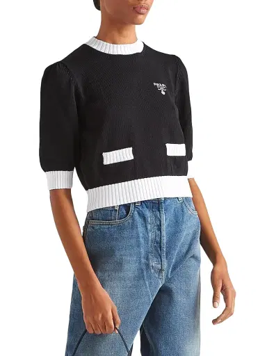 Prada Women's Cotton Crewneck Sweater - Black - Size 8 | Thumbnail 2 Prada Women's Cotton Crewneck Sweater - Black - Size 8 | Thumbnail 2