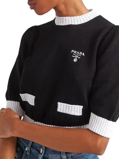 Prada Women's Cotton Crewneck Sweater - Black - Size 8 | Thumbnail 3 Prada Women's Cotton Crewneck Sweater - Black - Size 8 | Thumbnail 3