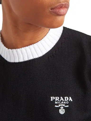 Prada Women's Cotton Crewneck Sweater - Black - Size 8 | Thumbnail 4 Prada Women's Cotton Crewneck Sweater - Black - Size 8 | Thumbnail 4
