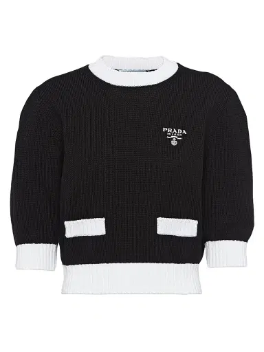 Prada Women's Cotton Crewneck Sweater - Black - Size 8 | Thumbnail 1 Prada Women's Cotton Crewneck Sweater - Black - Size 8 | Thumbnail 1