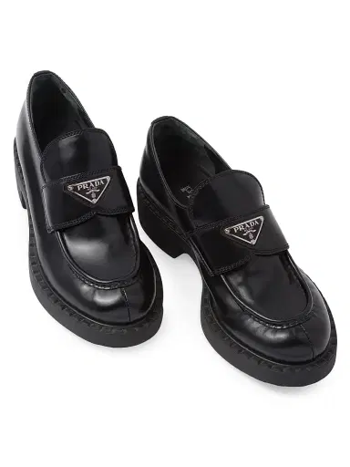 Prada Women's Chocolate Brushed Leather Loafers - Black | Thumbnail 3 Prada Women's Chocolate Brushed Leather Loafers - Black | Thumbnail 3
