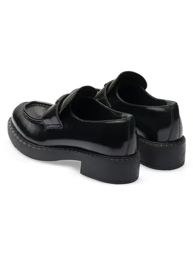 Prada Women's Chocolate Brushed Leather Loafers - Black | Thumbnail 4 Prada Women's Chocolate Brushed Leather Loafers - Black | Thumbnail 4
