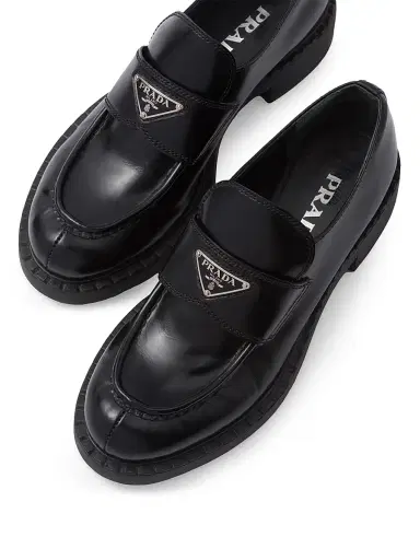 Prada Women's Chocolate Brushed Leather Loafers - Black | Thumbnail 5 Prada Women's Chocolate Brushed Leather Loafers - Black | Thumbnail 5
