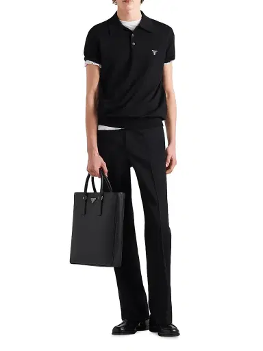 Prada Men's Superfine Wool Polo Shirt - Black | Thumbnail 2 Prada Men's Superfine Wool Polo Shirt - Black | Thumbnail 2