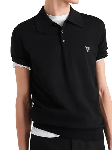 Prada Men's Superfine Wool Polo Shirt - Black | Thumbnail 3 Prada Men's Superfine Wool Polo Shirt - Black | Thumbnail 3