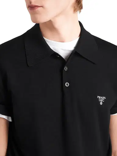 Prada Men's Superfine Wool Polo Shirt - Black | Thumbnail 4 Prada Men's Superfine Wool Polo Shirt - Black | Thumbnail 4