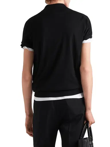 Prada Men's Superfine Wool Polo Shirt - Black | Thumbnail 5 Prada Men's Superfine Wool Polo Shirt - Black | Thumbnail 5