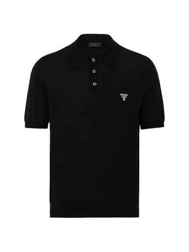 Prada Men's Superfine Wool Polo Shirt - Black | Thumbnail 1 Prada Men's Superfine Wool Polo Shirt - Black | Thumbnail 1