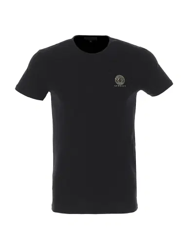Versace Men's Crewneck Logo T-Shirt - Black | Thumbnail 1 Versace Men's Crewneck Logo T-Shirt - Black | Thumbnail 1