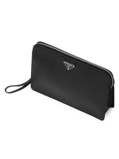 Prada Men's Saffiano Leather Pouch - White | Thumbnail 3 Prada Men's Saffiano Leather Pouch - White | Thumbnail 3