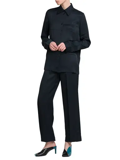 Jil Sander Women's Matte Press-Pleated Shirt - Navy | Thumbnail 2 Jil Sander Women's Matte Press-Pleated Shirt - Navy | Thumbnail 2