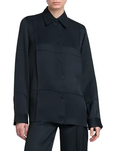Jil Sander Women's Matte Press-Pleated Shirt - Navy | Thumbnail 3 Jil Sander Women's Matte Press-Pleated Shirt - Navy | Thumbnail 3