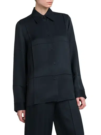 Jil Sander Women's Matte Press-Pleated Shirt - Navy | Thumbnail 4 Jil Sander Women's Matte Press-Pleated Shirt - Navy | Thumbnail 4