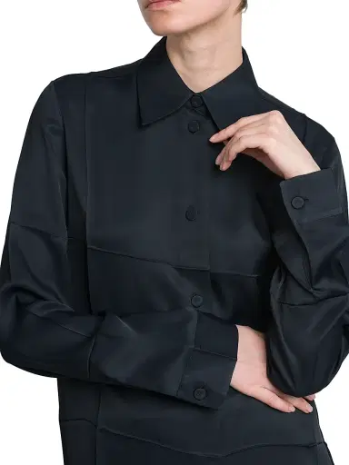 Jil Sander Women's Matte Press-Pleated Shirt - Navy | Thumbnail 6 Jil Sander Women's Matte Press-Pleated Shirt - Navy | Thumbnail 6