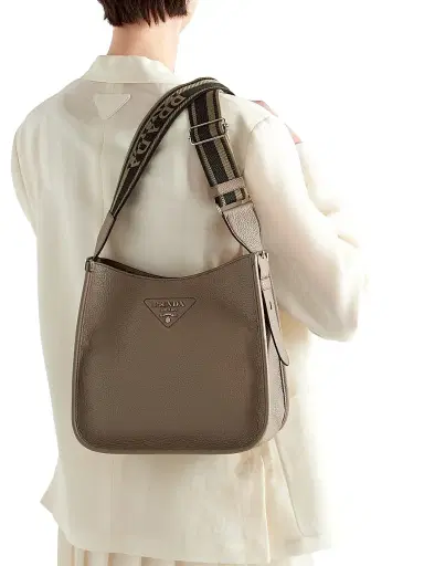 Prada Women's Leather Hobo Bag - Grey | Thumbnail 8 Prada Women's Leather Hobo Bag - Grey | Thumbnail 8