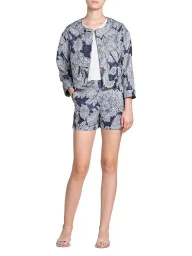 Giorgio Armani Women's Floral Jacquard Cropped Jacket - Navy - Size 2 | Thumbnail 2 Giorgio Armani Women's Floral Jacquard Cropped Jacket - Navy - Size 2 | Thumbnail 2