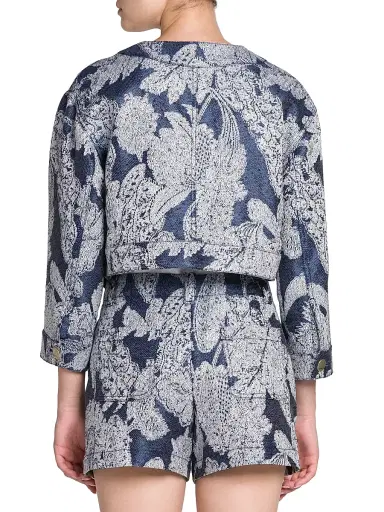 Giorgio Armani Women's Floral Jacquard Cropped Jacket - Navy - Size 2 | Thumbnail 5 Giorgio Armani Women's Floral Jacquard Cropped Jacket - Navy - Size 2 | Thumbnail 5