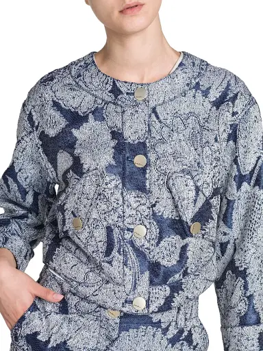 Giorgio Armani Women's Floral Jacquard Cropped Jacket - Navy - Size 2 | Thumbnail 6 Giorgio Armani Women's Floral Jacquard Cropped Jacket - Navy - Size 2 | Thumbnail 6