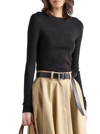 Prada Women's Superfine Wool Crew-Neck Sweater - Black - Size 8 | Thumbnail 2 Prada Women's Superfine Wool Crew-Neck Sweater - Black - Size 8 | Thumbnail 2