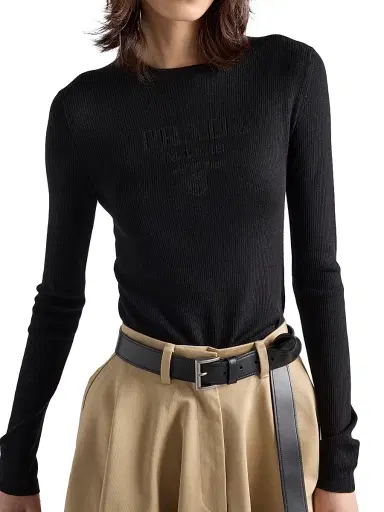 Prada Women's Superfine Wool Crew-Neck Sweater - Black - Size 8 | Thumbnail 4 Prada Women's Superfine Wool Crew-Neck Sweater - Black - Size 8 | Thumbnail 4
